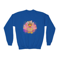 Neon Girly Turkey Thanksgiving Youth Crewneck Sweatshirt, Gildan Sweatshirt, Thanksgiving Sweatshirt, Turkey Sweatshirt, Youth Sweatshirt,