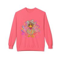 Neon Girly Thanksgiving Turkey Sweatshirt, Soft Gildan Crewneck Jumper, Unisex Midweight Fleece, Holiday Gift, Cozy Winter Sweater, Turkey