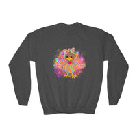 Neon Girly Turkey Thanksgiving Youth Crewneck Sweatshirt, Gildan Sweatshirt, Thanksgiving Sweatshirt, Turkey Sweatshirt, Youth Sweatshirt,