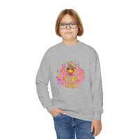 Neon Girly Turkey Thanksgiving Youth Crewneck Sweatshirt, Gildan Sweatshirt, Thanksgiving Sweatshirt, Turkey Sweatshirt, Youth Sweatshirt,