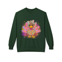 Neon Girly Thanksgiving Turkey Sweatshirt, Soft Gildan Crewneck Jumper, Unisex Midweight Fleece, Holiday Gift, Cozy Winter Sweater, Turkey