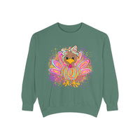Comfort Colors Women's Sweatshirt Neon Thanksgiving Girly Turkey, Cute Thanksgiving Unisex Sweatshirt, Cozy Fall Thanksgiving Jumper, Unique