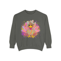 Comfort Colors Women's Sweatshirt Neon Thanksgiving Girly Turkey, Cute Thanksgiving Unisex Sweatshirt, Cozy Fall Thanksgiving Jumper, Unique