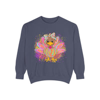 Comfort Colors Women's Sweatshirt Neon Thanksgiving Girly Turkey, Cute Thanksgiving Unisex Sweatshirt, Cozy Fall Thanksgiving Jumper, Unique