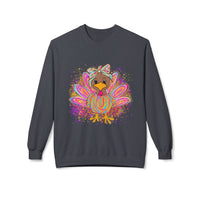 Neon Girly Thanksgiving Turkey Sweatshirt, Soft Gildan Crewneck Jumper, Unisex Midweight Fleece, Holiday Gift, Cozy Winter Sweater, Turkey