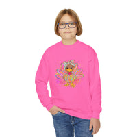 Youth Thanksgiving Crewneck Sweatshirt with Colorful Turkey Design Gildan