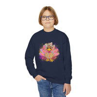 Youth Thanksgiving Crewneck Sweatshirt with Colorful Turkey Design Gildan