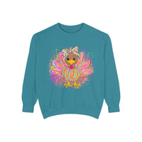 Comfort Colors Women's Sweatshirt Neon Thanksgiving Girly Turkey, Cute Thanksgiving Unisex Sweatshirt, Cozy Fall Thanksgiving Jumper, Unique