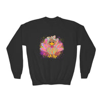 Youth Thanksgiving Crewneck Sweatshirt with Colorful Turkey Design Gildan