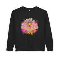 Neon Turkey Thanksgiving Toddler Sweatshirt, Kids Fall Clothing, Holiday Gift, Cute Rabbit Skins Jumper, Thanksgiving Outfit