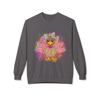 Neon Girly Thanksgiving Turkey Sweatshirt, Soft Gildan Crewneck Jumper, Unisex Midweight Fleece, Holiday Gift, Cozy Winter Sweater, Turkey