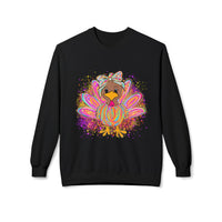 Neon Girly Thanksgiving Turkey Sweatshirt, Soft Gildan Crewneck Jumper, Unisex Midweight Fleece, Holiday Gift, Cozy Winter Sweater, Turkey