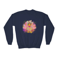 Neon Girly Turkey Thanksgiving Youth Crewneck Sweatshirt, Gildan Sweatshirt, Thanksgiving Sweatshirt, Turkey Sweatshirt, Youth Sweatshirt,