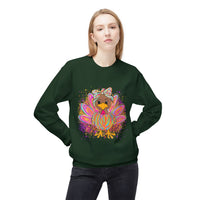 Neon Girly Thanksgiving Turkey Sweatshirt, Soft Gildan Crewneck Jumper, Unisex Midweight Fleece, Holiday Gift, Cozy Winter Sweater, Turkey