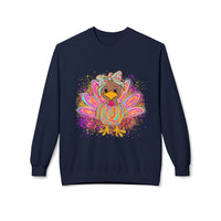 Neon Girly Thanksgiving Turkey Sweatshirt, Soft Gildan Crewneck Jumper, Unisex Midweight Fleece, Holiday Gift, Cozy Winter Sweater, Turkey