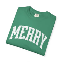 Merry Garment-Dyed T-Shirt, Unisex Holiday Tee, Christmas Gift, Casual Wear, Festive Apparel, Comfortable Shirt