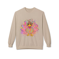 Neon Girly Thanksgiving Turkey Sweatshirt, Soft Gildan Crewneck Jumper, Unisex Midweight Fleece, Holiday Gift, Cozy Winter Sweater, Turkey