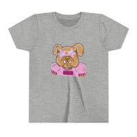 Kids Pink Bulldogs Youth Tee Shirt, Bella Canvas Short Sleeve, Children's Tshirt, Puppy Graphic Top, Girls' Apparel, Cute Bulldog Print Tee
