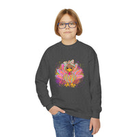 Youth Thanksgiving Crewneck Sweatshirt with Colorful Turkey Design Gildan
