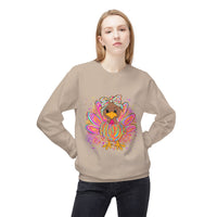 Neon Girly Thanksgiving Turkey Sweatshirt, Soft Gildan Crewneck Jumper, Unisex Midweight Fleece, Holiday Gift, Cozy Winter Sweater, Turkey