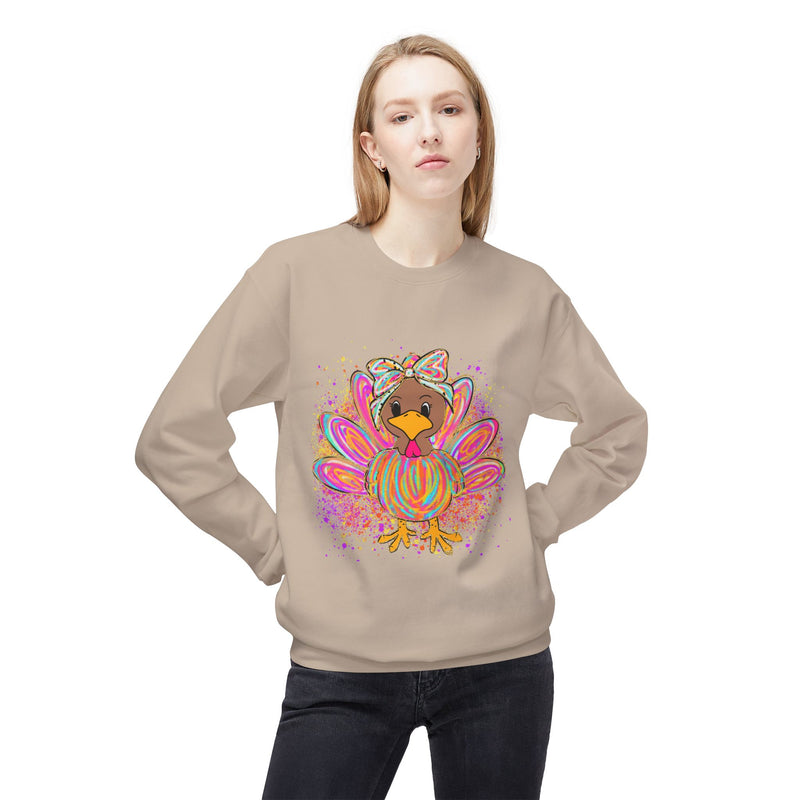 Neon Girly Thanksgiving Turkey Sweatshirt, Soft Gildan Crewneck Jumper, Unisex Midweight Fleece, Holiday Gift, Cozy Winter Sweater, Turkey
