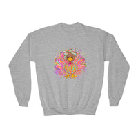Neon Girly Turkey Thanksgiving Youth Crewneck Sweatshirt, Gildan Sweatshirt, Thanksgiving Sweatshirt, Turkey Sweatshirt, Youth Sweatshirt,