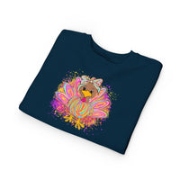 Neon Turkey Thanksgiving Toddler Sweatshirt, Kids Fall Clothing, Holiday Gift, Cute Rabbit Skins Jumper, Thanksgiving Outfit