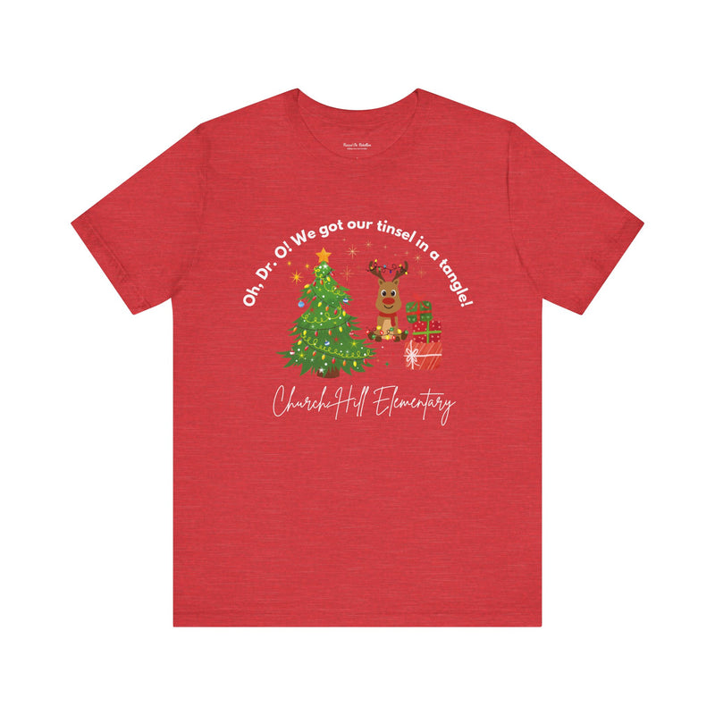 Churchill Elementary Tinsel in Tangle Christmas Shirt, Bella Canvas Unisex Tee - Holiday Xmas Gift Apparel, Festive School Spirit Outfit,