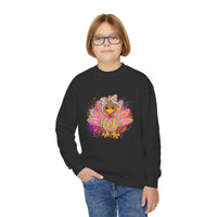 Youth Thanksgiving Crewneck Sweatshirt with Colorful Turkey Design Gildan