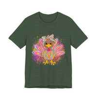 Neon Girly Thanksgiving Turkey Bella Canvas Women's T-Shirt, Unisex Tee, Cute Festival Top, Funny Holiday Shirt, Trendy Turkey Day Apparel