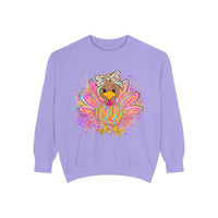 Neon Thanksgiving Turkey Comfort Colors Unisex Crewneck Sweatshirt