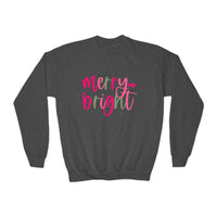 Merry & Bright Youth Crewneck Sweatshirt, Christmas Gift, Holiday Apparel, Cozy Kids Sweatshirt, Winter Fashion, Festive Wear