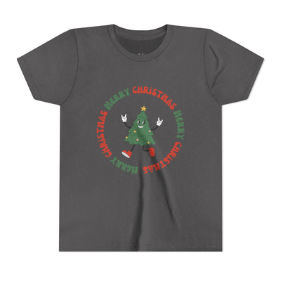 Bella Canvas Youth Merry Christmas tee, Running Christmas Tree funny t-shirt, Holiday, Festive Outfit