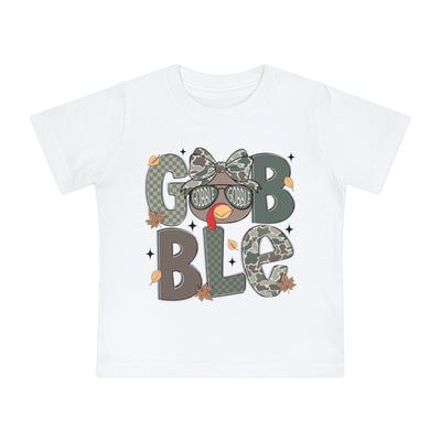 Baby T-Shirt, Bella Canvas Girl Camo Gobble Turkey Thanksgiving Fall Tee, Infant Top, Toddler Shirt, Kids Clothing, Children Apparel
