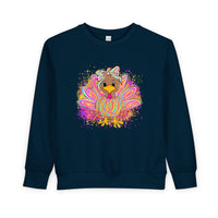 Neon Turkey Thanksgiving Rabbit Skins Toddler Crewneck Sweatshirt