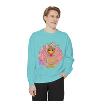 Neon Thanksgiving Turkey Comfort Colors Unisex Crewneck Sweatshirt
