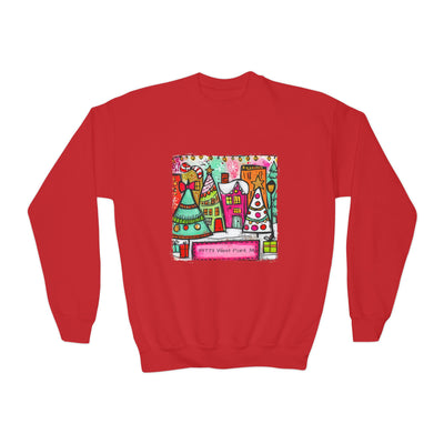 Festive Christmas Cityscape with Customized Zip Code Youth Gildan Crewneck Sweatshirt
