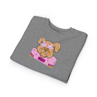 Bulldog with Pink Stars Rabbit Skins Toddler Crewneck Sweatshirt