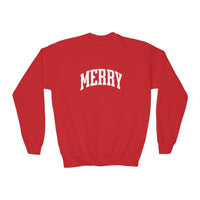 'Merry' Gildan Youth Crewneck Sweatshirt for Christmas
