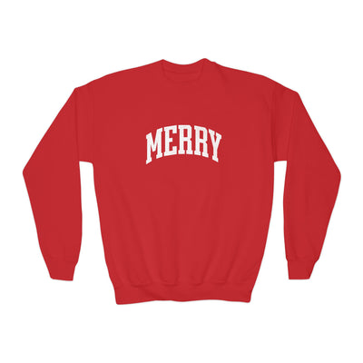 'Merry' Gildan Youth Crewneck Sweatshirt for Christmas