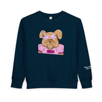 Bulldog with Pink Stars Rabbit Skins Toddler Crewneck Sweatshirt