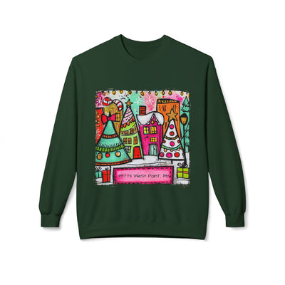 Festive Christmas Town with Customized Zip Code Gildan Fleece Crewneck Sweatshirt