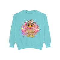 Comfort Colors Women's Sweatshirt Neon Thanksgiving Girly Turkey, Cute Thanksgiving Unisex Sweatshirt, Cozy Fall Thanksgiving Jumper, Unique