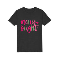 'Merry & Bright' Neon Pink & Green Bella Canvas Youth T-shirt for Christmas