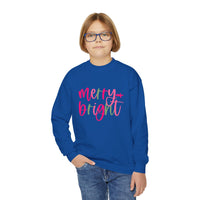 Merry & Bright Youth Crewneck Sweatshirt, Christmas Gift, Holiday Apparel, Cozy Kids Sweatshirt, Winter Fashion, Festive Wear