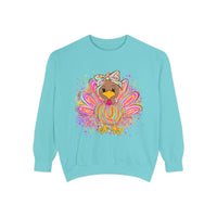 Neon Thanksgiving Turkey Comfort Colors Unisex Crewneck Sweatshirt