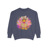 Neon Thanksgiving Turkey Comfort Colors Unisex Crewneck Sweatshirt