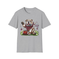 Bulldog Football T-Shirt — Cute Mascot with Scarf & 'Starkville, MS' Sign