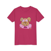 Kids Pink Bulldogs Youth Tee Shirt, Bella Canvas Short Sleeve, Children's Tshirt, Puppy Graphic Top, Girls' Apparel, Cute Bulldog Print Tee