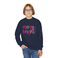 Merry & Bright Youth Crewneck Sweatshirt, Christmas Gift, Holiday Apparel, Cozy Kids Sweatshirt, Winter Fashion, Festive Wear